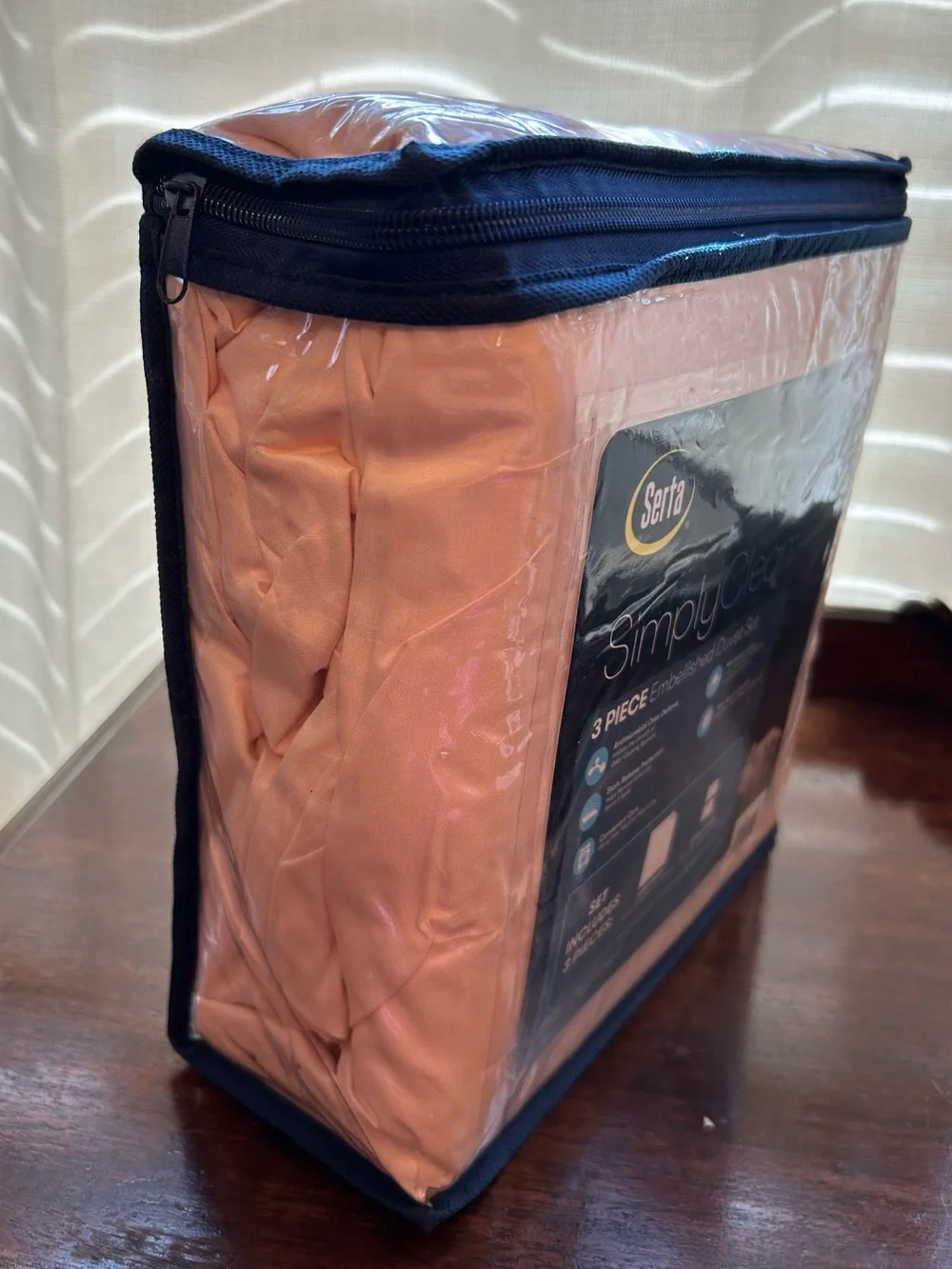 Serta King SimplyClean Embellished Duvet Set in Pink w/3 Pieces Antimicrobial
